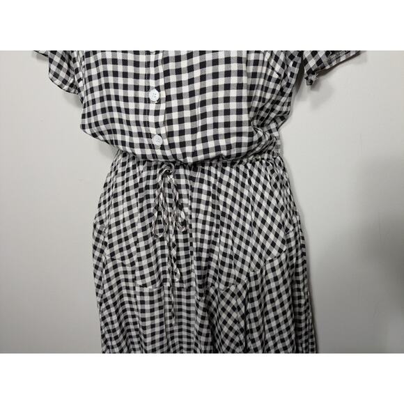 Shein Plaid Mini Dress Black White Summer Short Sleeve Button Size Medium - Picture 5 of 10